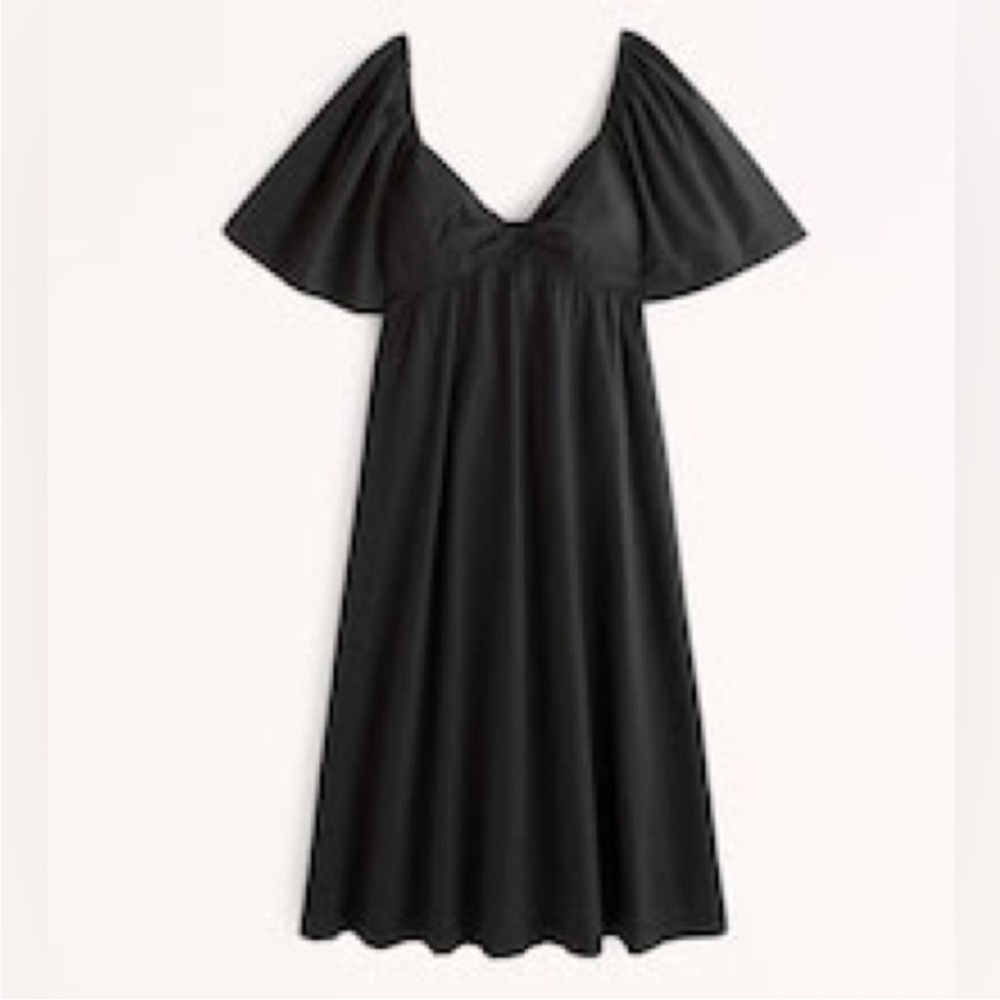 Abercrombie & Fitch Black Sweetheart Flutter Sleeve Midi Dress